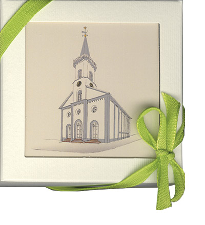 Friedrichsdorf, Hugenottenkirche, Aquarellbild von Petra Fritsche