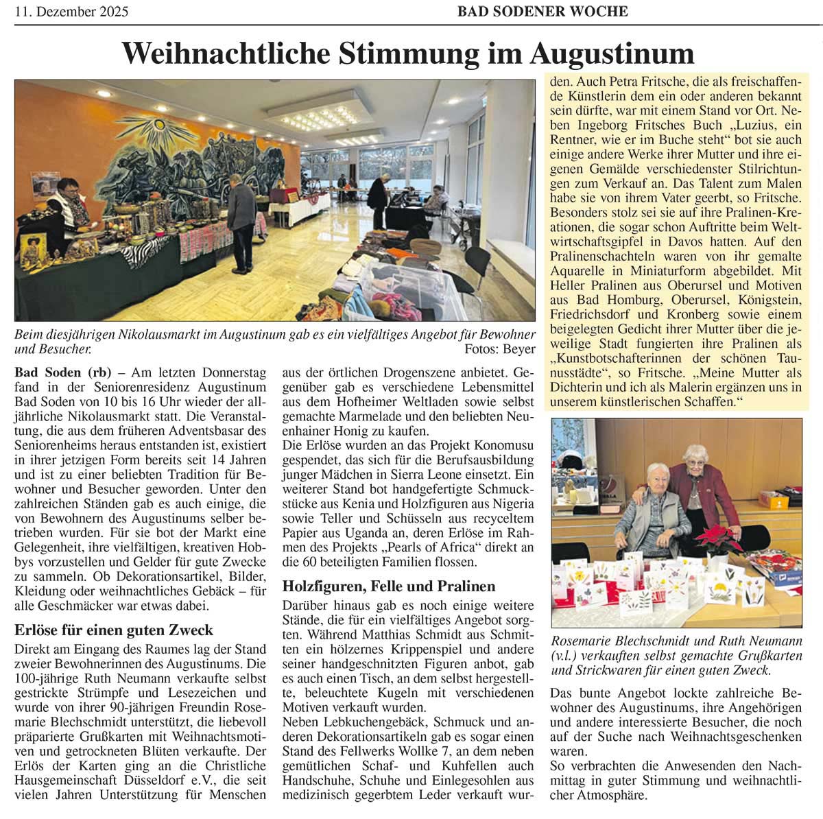 Artikel über Petra Fritsche in der Bad Sodener Woche Dez. 2025